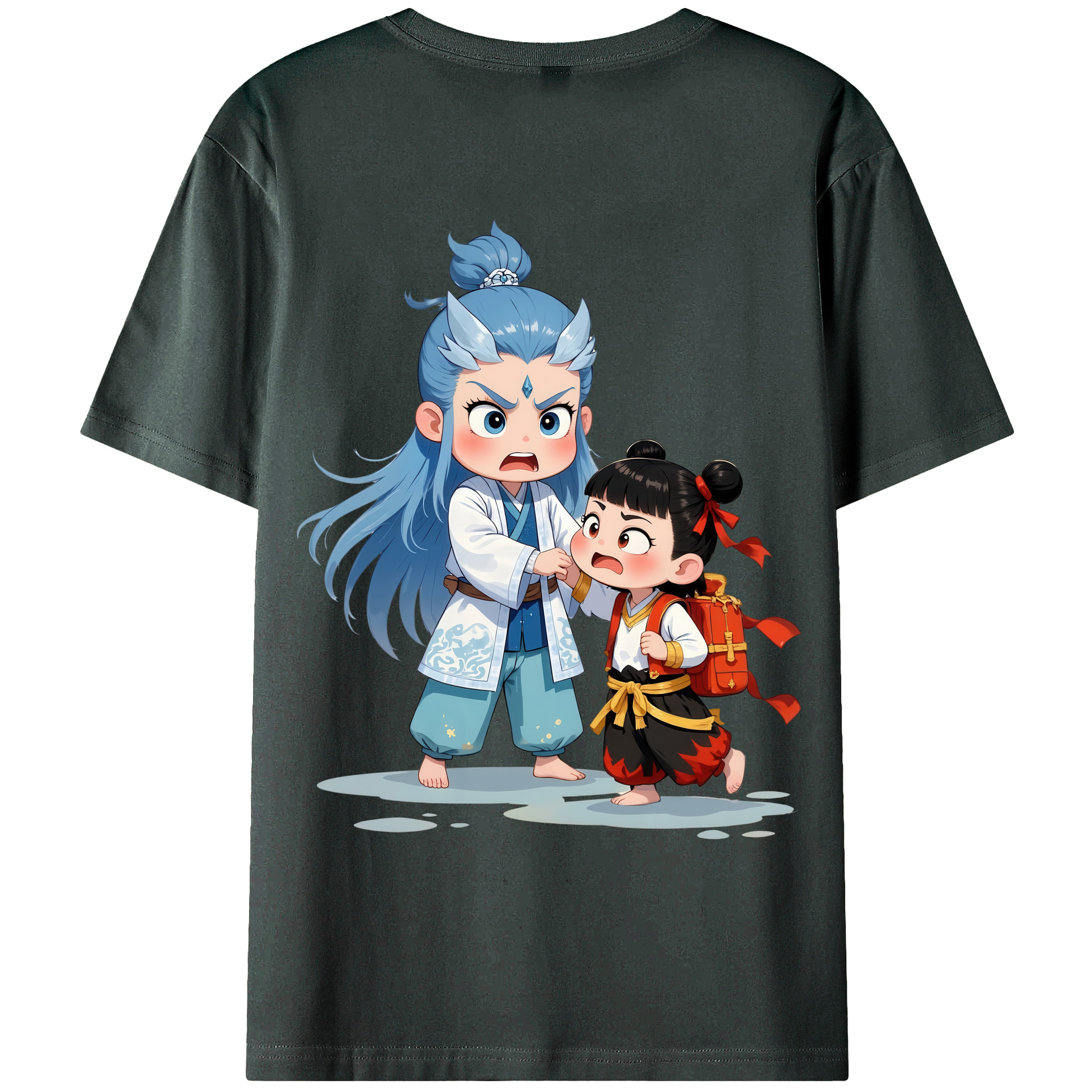 （画像用） Ne Zha 2 ナタ 魔童の大暴れ 綿100％ メンズ半袖Tシャツ（バックプリント） 通気性